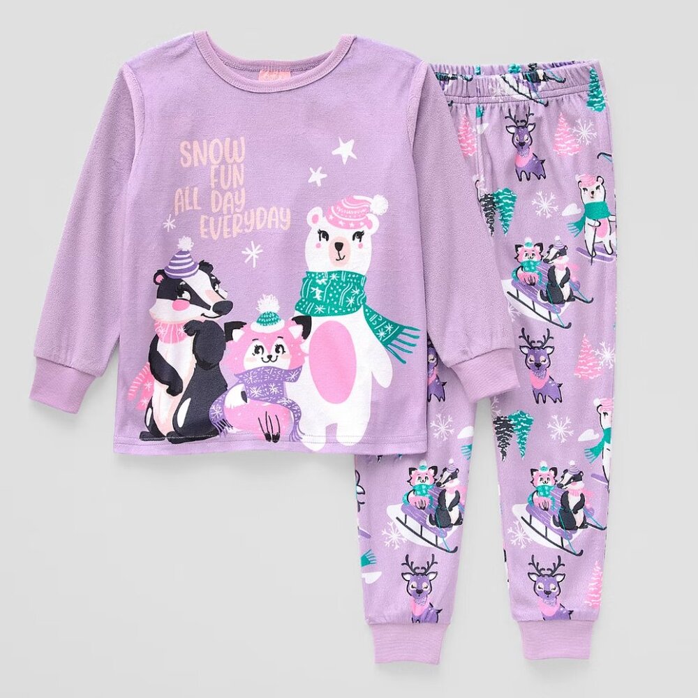 Dots & Dreams Toddler Girls Winter Animals 2 Piece Pajama Sleepwear Set NEW